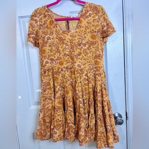 Patrons of Peace Toluca Border Orange Yellow Paisley A Line Swing Dress X-Small